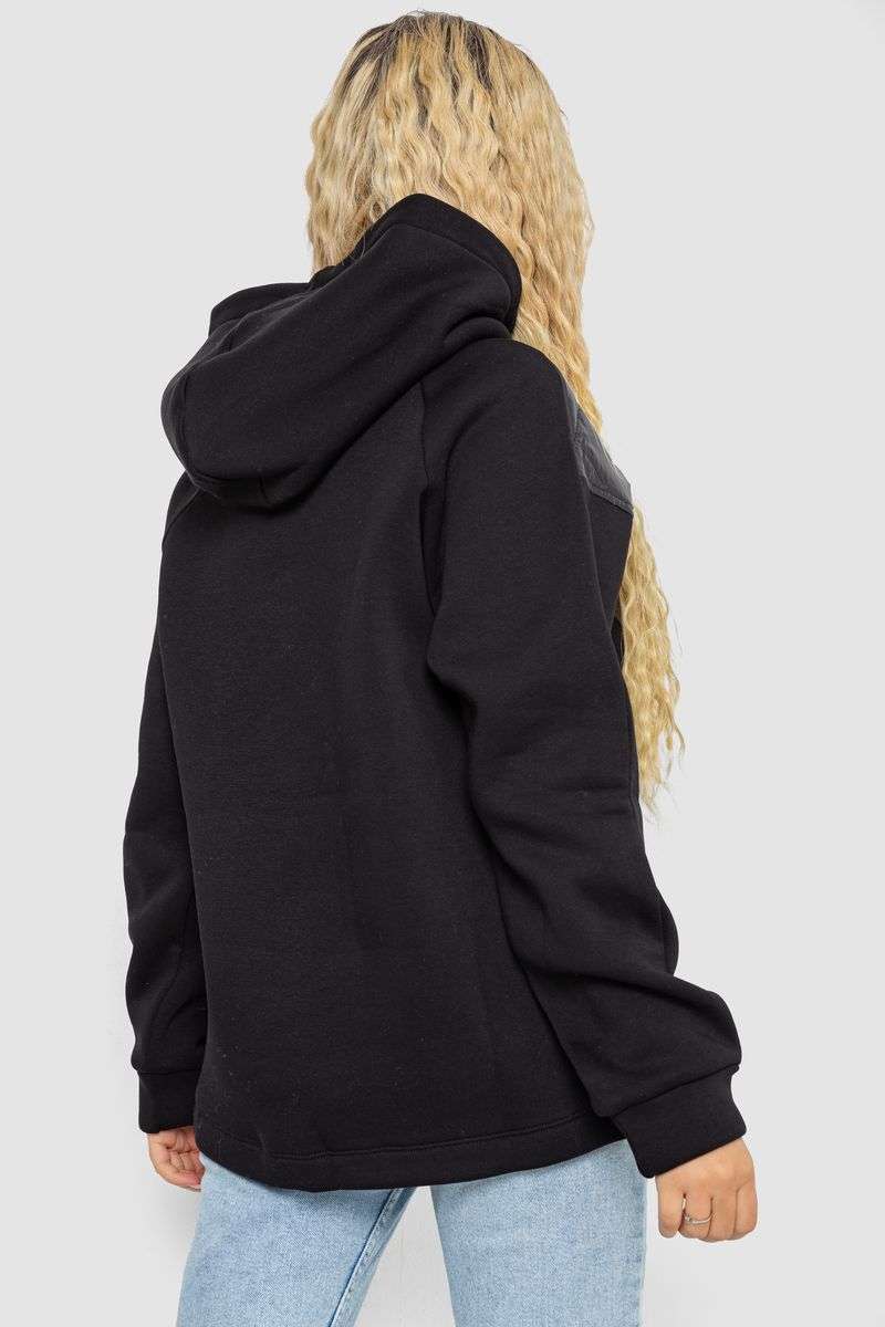 Худи женский на флисе трехнитка, цвет черный, 102R7713 — изображение 4
