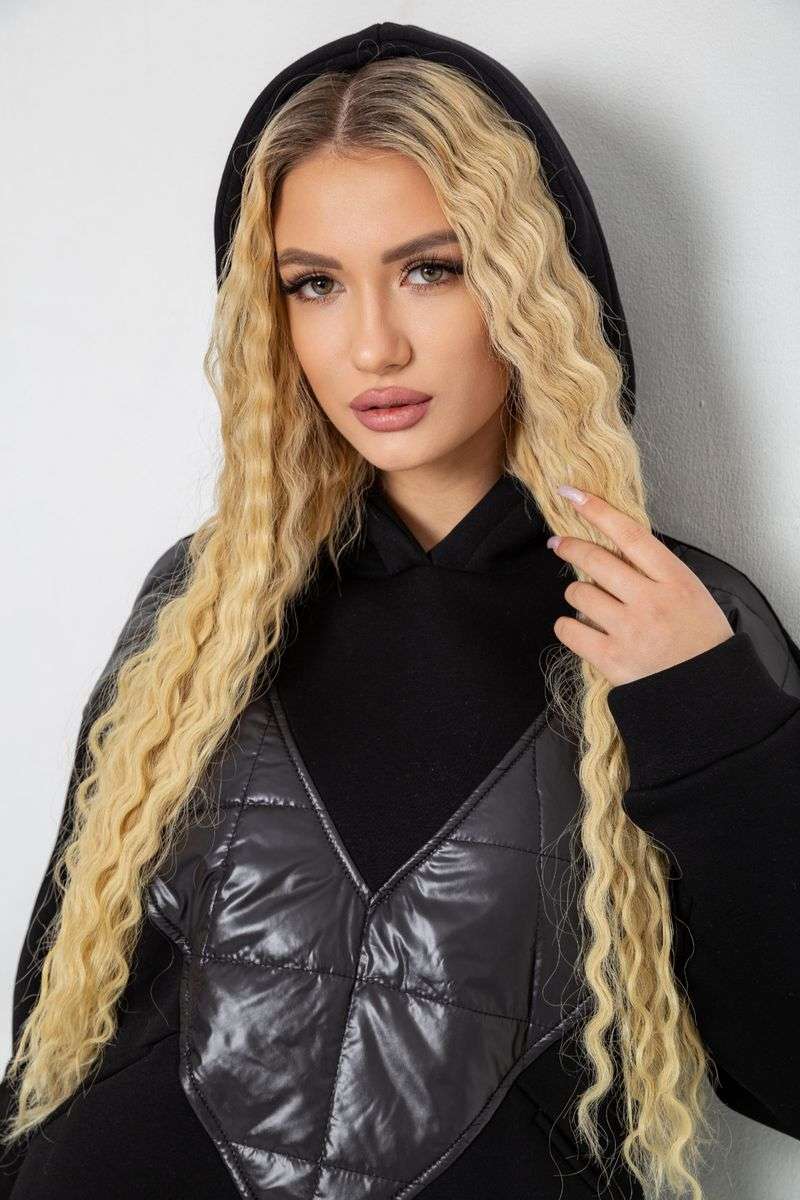 Худи женский на флисе трехнитка, цвет черный, 102R7713 — изображение 6