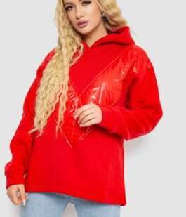 Худи женский на флисе трехнитка, цвет красный, 102R7713