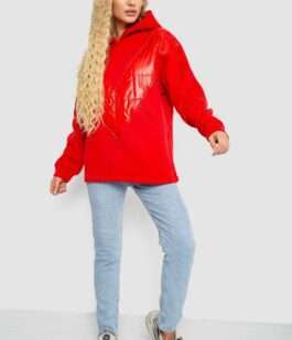 Худи женский на флисе трехнитка, цвет красный, 102R7713