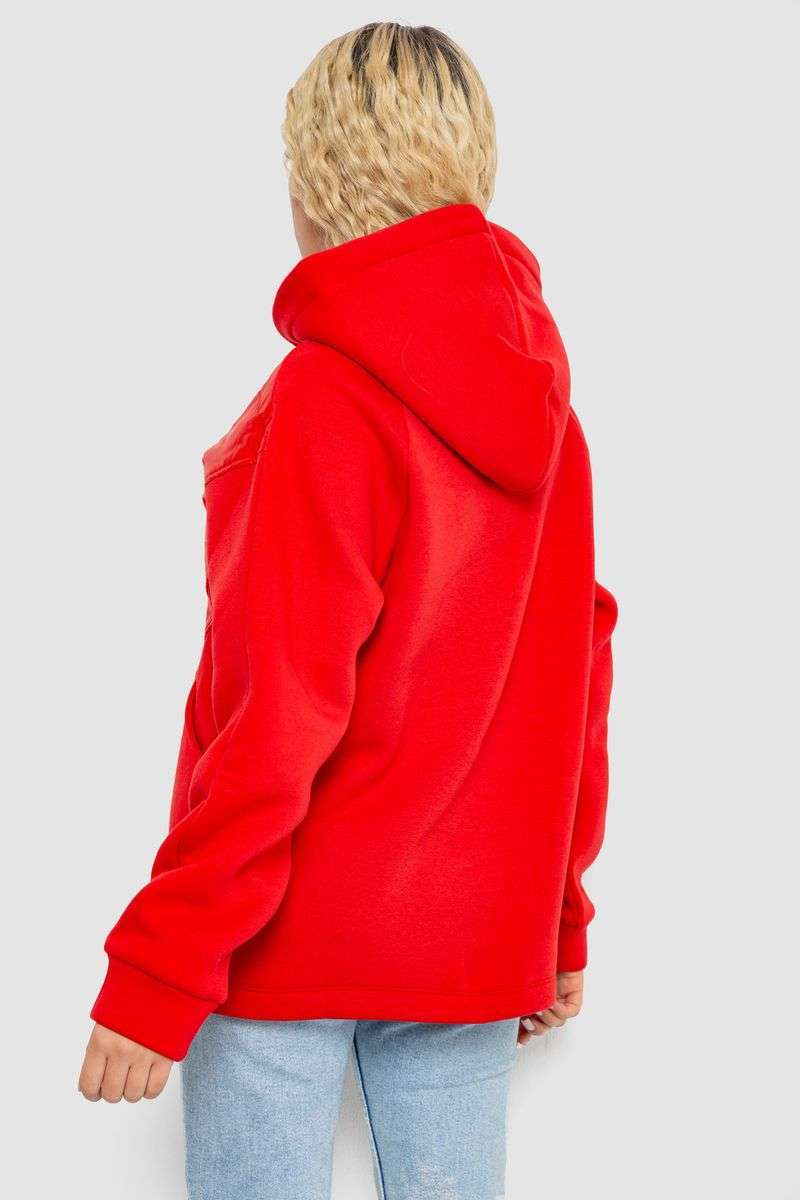 Худи женский на флисе трехнитка, цвет красный, 102R7713 — изображение 4