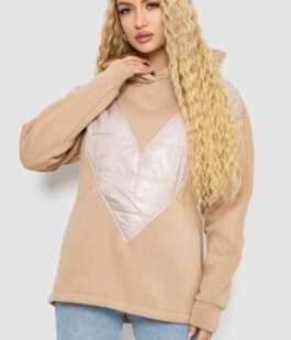 Худи женский на флисе трехнитка, цвет бежевый, 102R7713