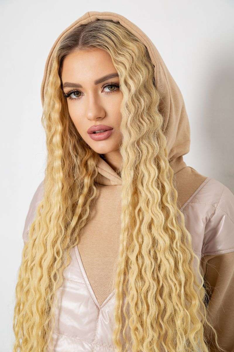 Худи женский на флисе трехнитка, цвет бежевый, 102R7713 — изображение 6