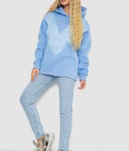 Худи женский на флисе трехнитка, цвет голубой, 102R7713