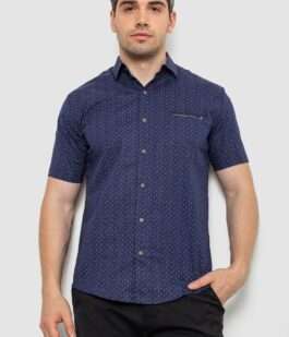 Рубашка мужская с принтом, цвет темно-синий, 214R7332
