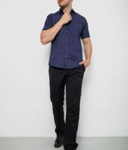 Рубашка мужская с принтом, цвет темно-синий, 214R7332