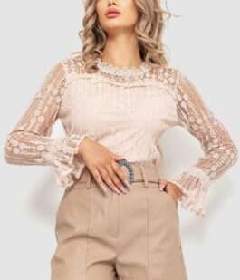 Блуза женская классическая гипюровая, цвет пудровый, 204R156