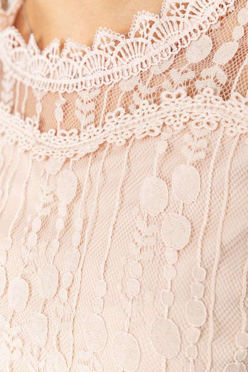 Блуза женская классическая гипюровая, цвет пудровый, 204R156 — изображение 5