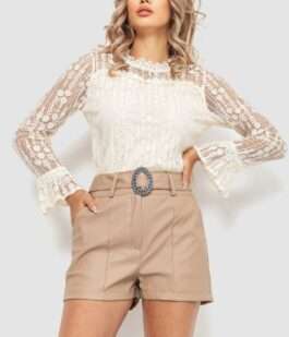 Блуза женская классическая гипюровая, цвет светло-бежевый, 204R156