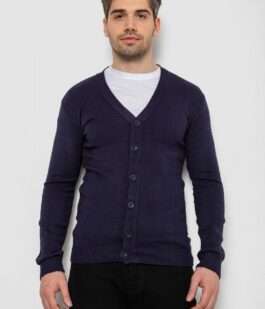 Кофта мужская на пуговицах, цвет темно-синий, 238R18004