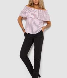 Блуза в полоску, цвет бело-красный, 244R302-1