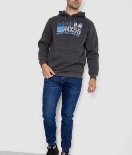 Худи мужской на флисе с капюшоном, цвет темно-серый, 244R2196