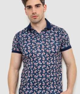 Поло мужское с принтом, цвет темно-синий, 214R7003-1