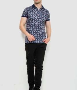 Поло мужское с принтом, цвет темно-синий, 214R7003-1