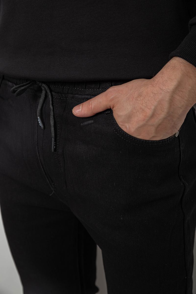 Джинсы мужские на резинке утепленные, цвет черный, 244R664-5 — изображение 5