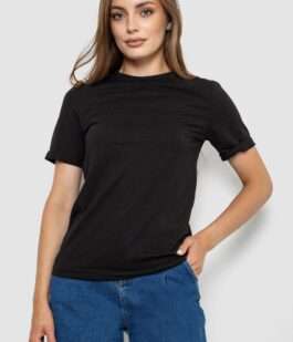 Футболка женская однотонная, цвет черный, 238R111-1