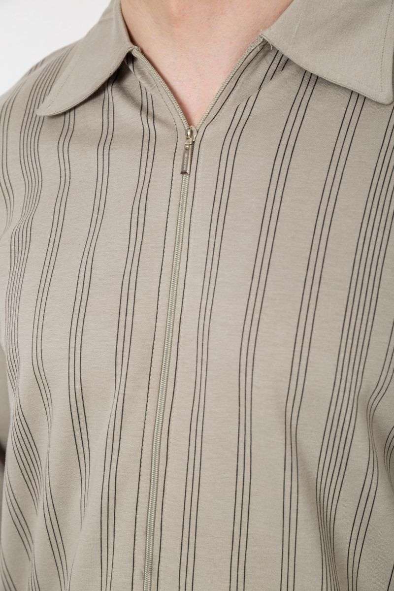 Кофта мужская на молнии в полоску, цвет оливковый, 238R123 — изображение 5