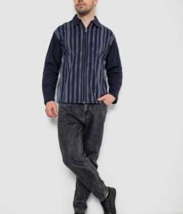 Кофта мужская на молнии в полоску, цвет темно-синий, 238R123