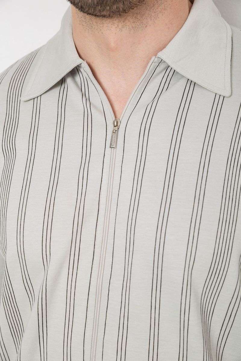 Кофта мужская на молнии в полоску, цвет светло-оливковый, 238R123 — изображение 5