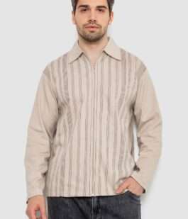 Кофта мужская на молнии в полоску, цвет светло-бежевый, 238R123