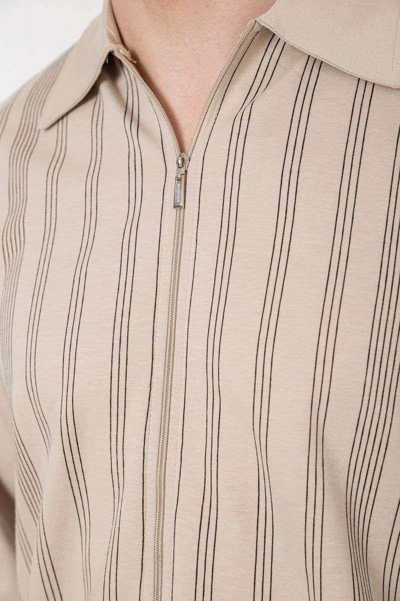 Кофта мужская на молнии в полоску, цвет светло-бежевый, 238R123 — изображение 5