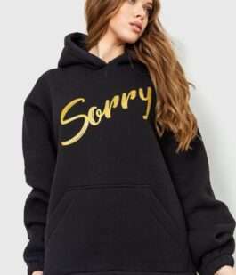 Худи женский на флисе трехнитка Sorry, цвет черный, 102R316