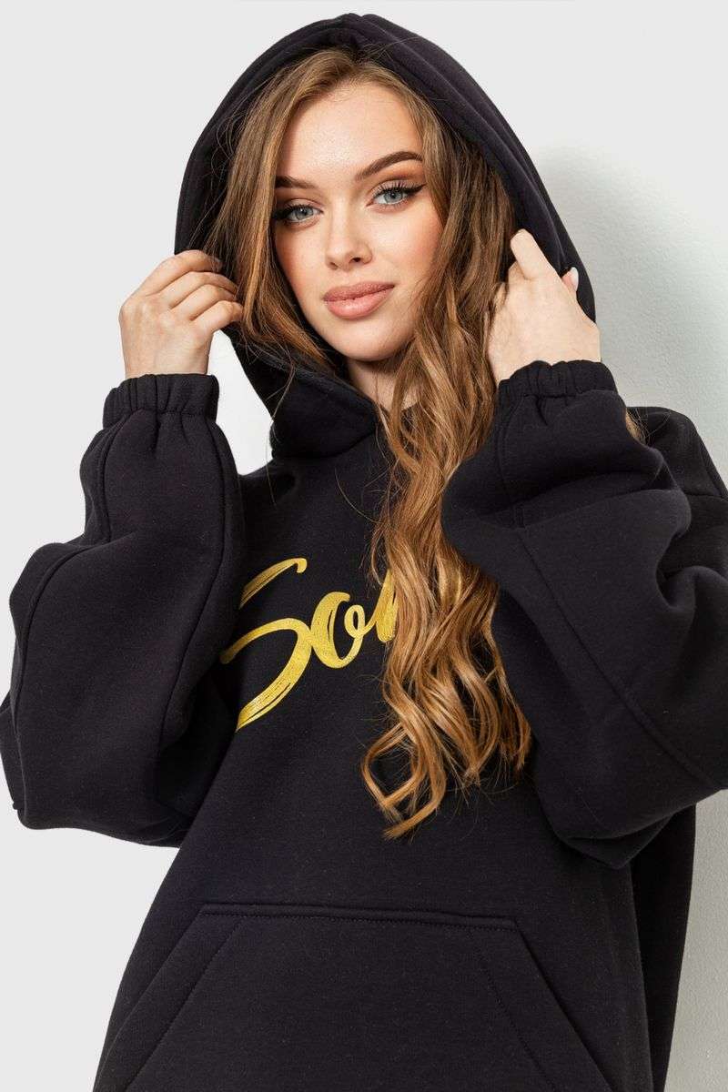 Худи женский на флисе трехнитка Sorry, цвет черный, 102R316 — изображение 5