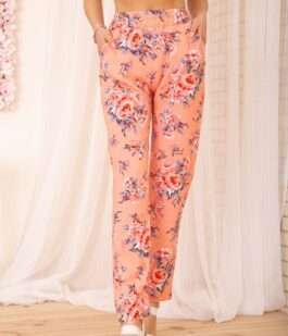 Летние хлопковые штаны, с цветочным принтом, цвет Персиковый, 172R65-1