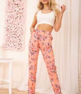 Летние хлопковые штаны, с цветочным принтом, цвет Персиковый, 172R65-1
