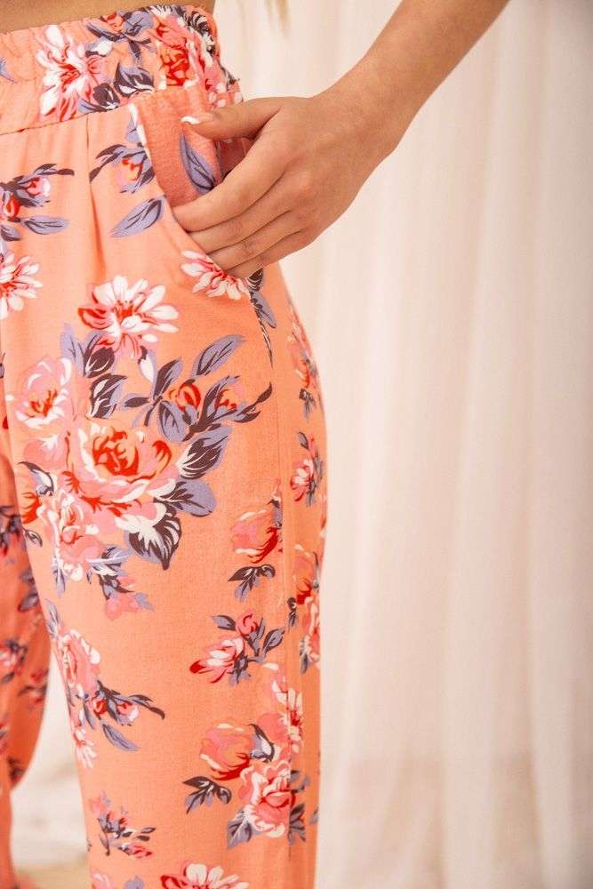 Летние хлопковые штаны, с цветочным принтом, цвет Персиковый, 172R65-1 — изображение 5