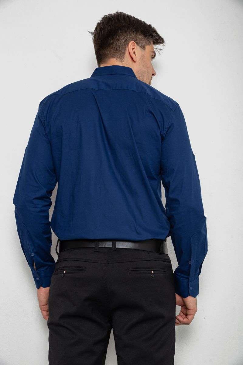 Рубашка мужская однотонная, цвет синий, 214R7327-1 — изображение 4
