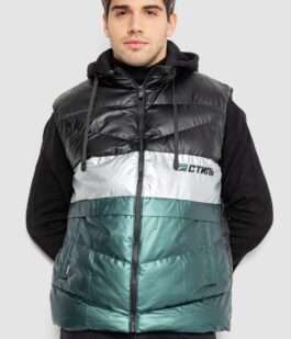 Жилетка мужская демисезонная, цвет черно-зеленый, 244R990013