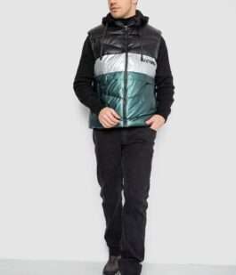 Жилетка мужская демисезонная, цвет черно-зеленый, 244R990013