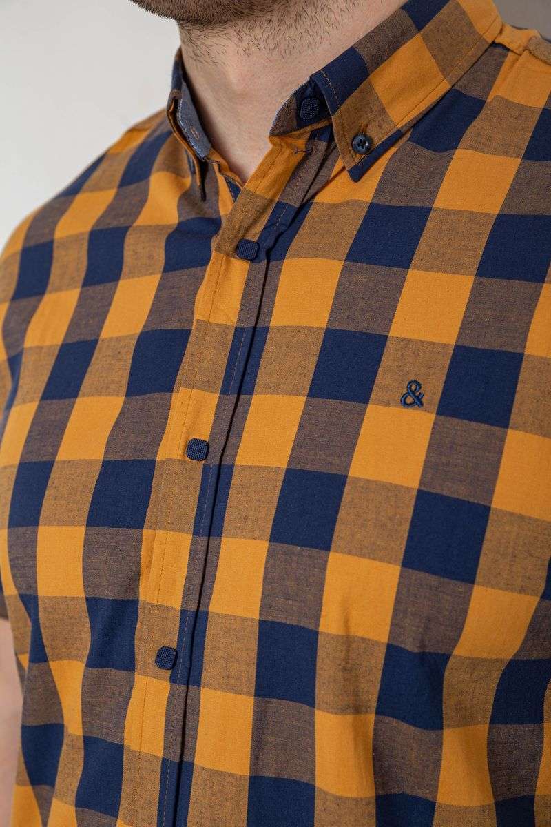 Рубашка мужская в клетку, цвет коричневый, 214R834 — изображение 5