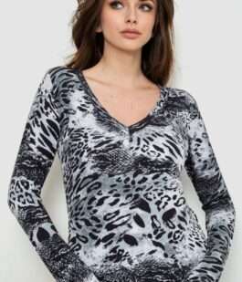 Женский лонгслив укороченый, цвет серо-черный, 186R563