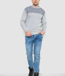 Свитер мужской в полоску, цвет светло-серый, 161R1029