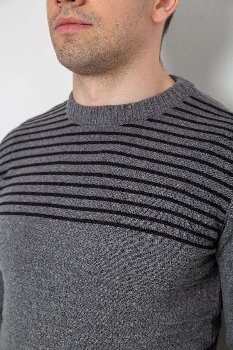 Свитер мужской в полоску, цвет серый, 161R1029 — изображение 5