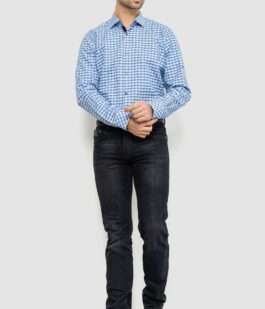 Рубашка мужская в клетку, цвет бело-голубой, 214R117-35-198