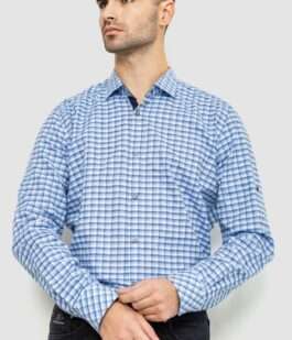 Рубашка мужская в клетку, цвет бело-голубой, 214R117-35-198