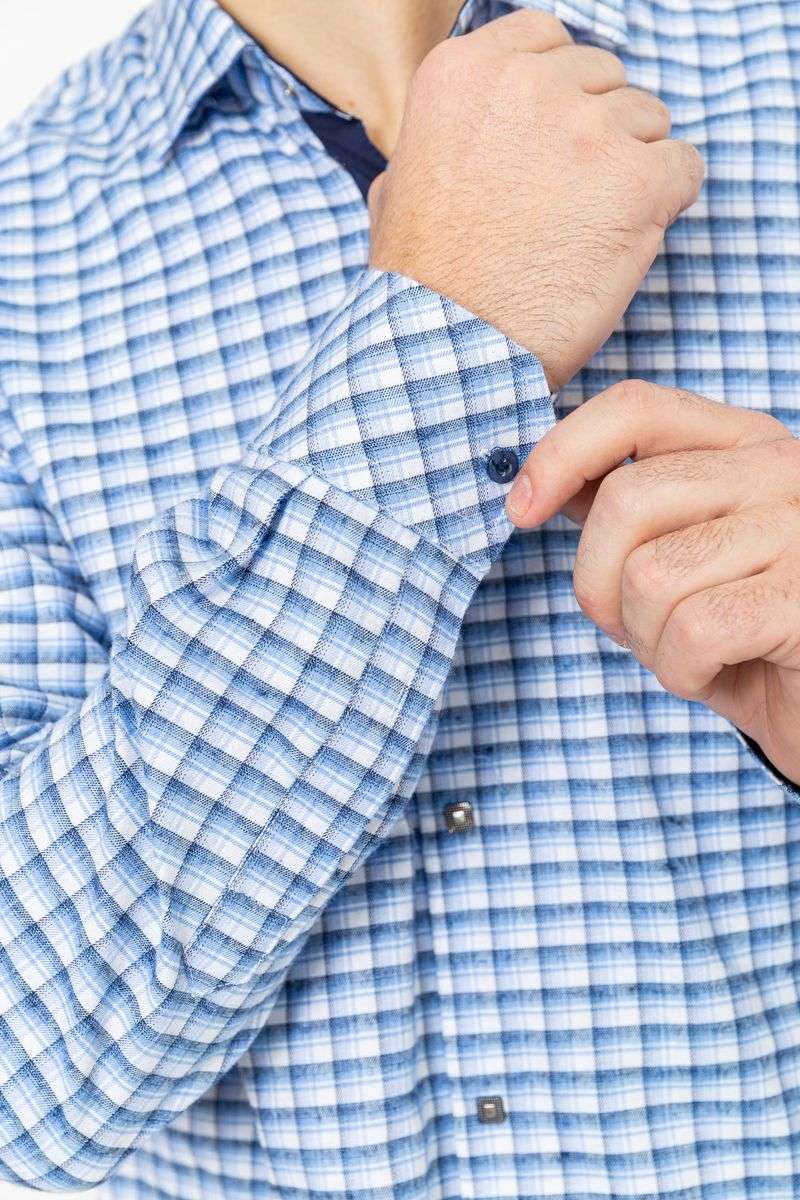 Рубашка мужская в клетку, цвет бело-голубой, 214R117-35-198 — изображение 5