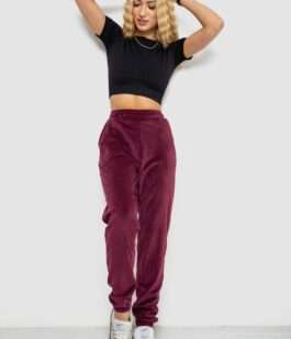 Спортивные штаны женские велюровые, цвет бордовый, 238R58646