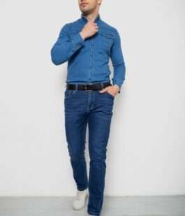 Рубашка мужская джинсовая, цвет синий, 214R802