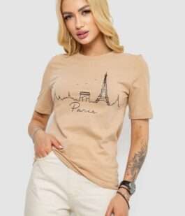 Футболка женская с принтом, цвет бежевый, 241R132