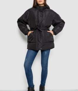 Куртка женская демисезонная с поясом, цвет черный, 207R005