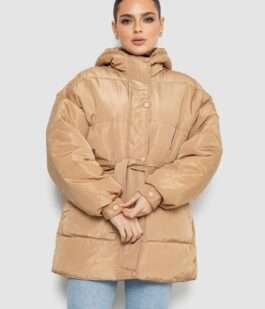 Куртка женская демисезонная с поясом, цвет бежевый, 207R005