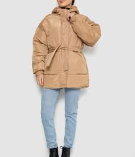 Куртка женская демисезонная с поясом, цвет бежевый, 207R005