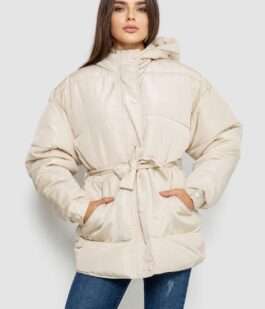 Куртка женская демисезонная с поясом, цвет светло-бежевый, 207R005