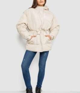 Куртка женская демисезонная с поясом, цвет светло-бежевый, 207R005