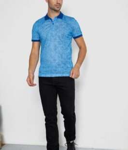 Поло мужское с принтом, цвет синий, 247R316