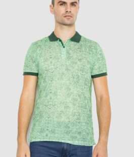 Поло мужское с принтом, цвет зеленый, 247R316